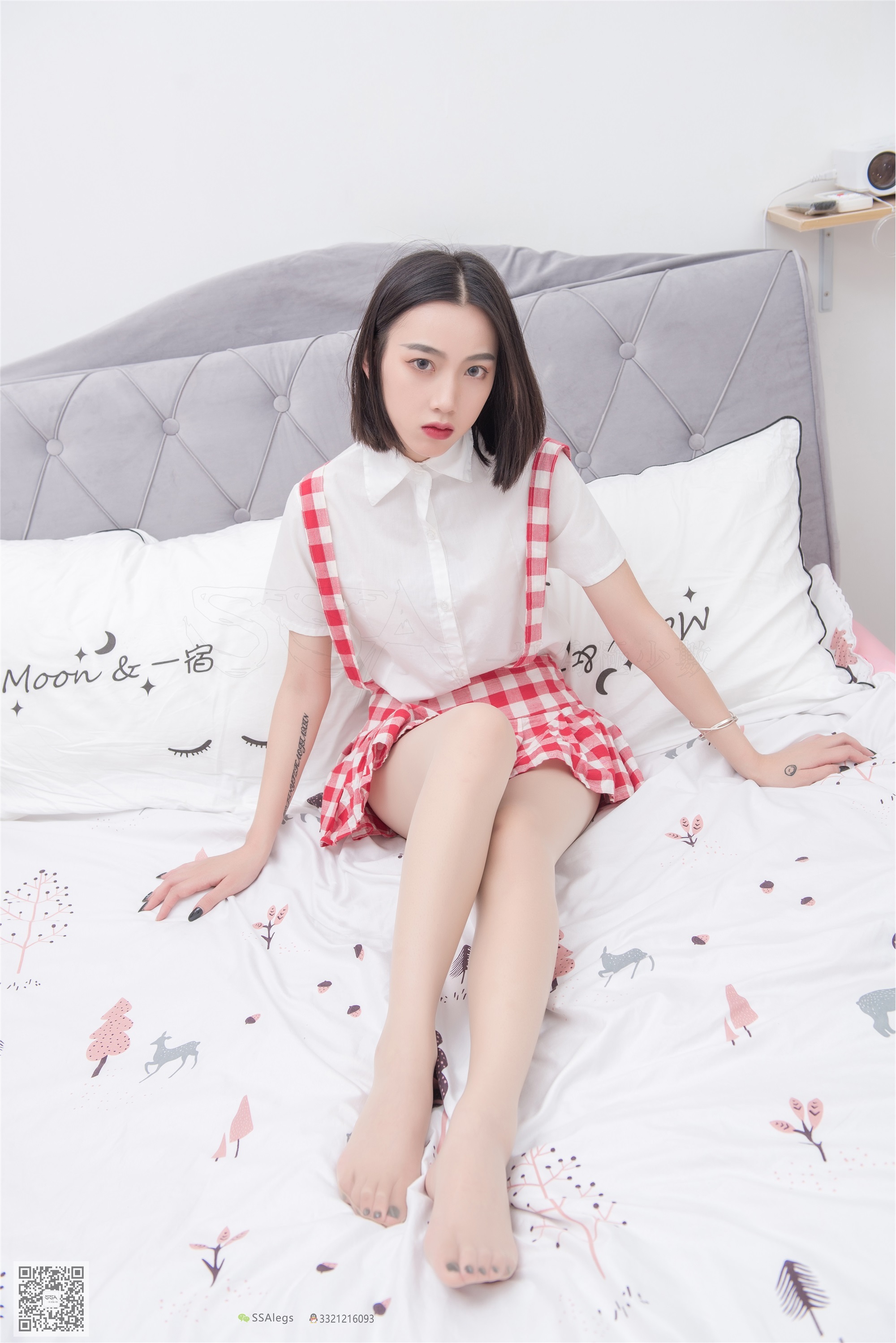 SSA丝社 NO.033 大大 红白格子齐臀超短裙肉丝